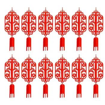 

12Pcs Spring Festival Decorative Hanging Lanterns Party Scene Layout (Red)