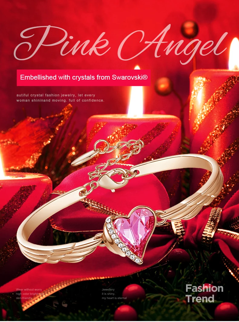 Cdyle, роскошные брендовые ювелирные изделия, крылья ангела, розовое золото, браслет, кристалл, розовое сердце, шарм, браслеты для женщин, аксессуары