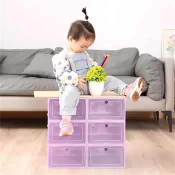 

6pcs Transparent Shoe Boxes Drawer Type Thickened Boots Storage Bins Clamshell Dustproof Shoe Cabinet Stackable Home Organizers