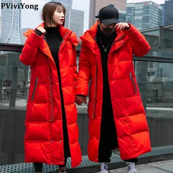 

PViviYong 2019 Korea Winter high quality hooded Couples white duck down jacket ,fashion thicked long parka men coat QT709/6577