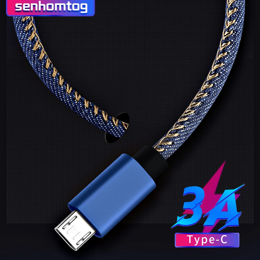 Кабель Micro USB Senhomtog для быстрой зарядки джинсовый кабель передачи данных зарядное