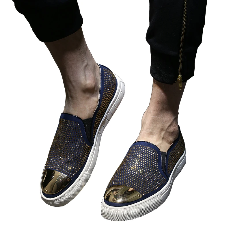 

Genuine Leather Men Casual Shoes Brand Rhinestone Cowhide Shoes Men Loafers Spring Autumn Breathable Slip on Sneakers Men Shoes