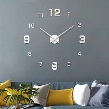 

48" 3D Wall Clock DIY Acrylic Mirror Wall Watch Big Quartz Watch Still Life Clocks On The Wall Kitchen Clock Living Room Decor