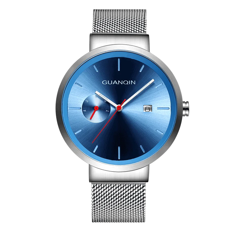 

GUANQIN GS19107 watches men luxury brand Luminous Watch Stainless Steel Mesh Band Stylish Quartz Watches Calendar relojes hombre