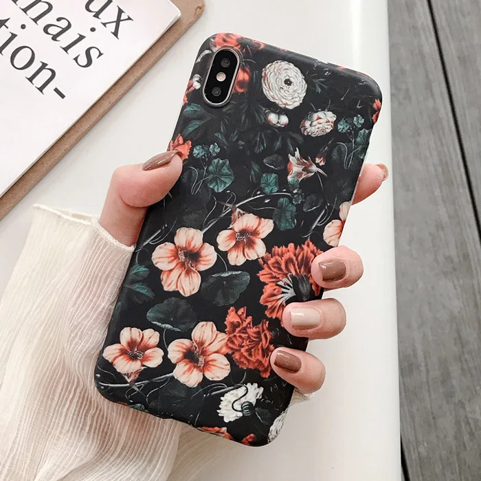AC8589 USLION Чехлы в стиле ретро с цветами и листьями для iPhone 11 Pro Max X XS XR Xs Max Чехлы для iPhone 6 6s 7 8 Plus мягкая IMD задняя крышка - Цвет: AC8589