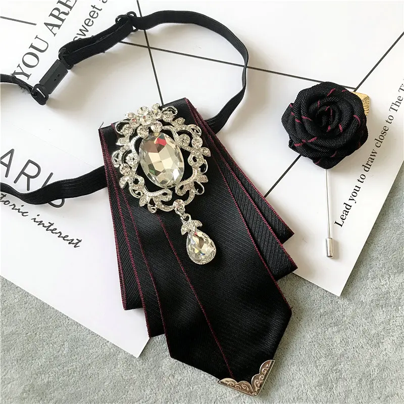 2pcs Bow Tie Set Для мужчин Для женщин бант из ленты галстук-платок с металлическим наконечником с фактурой цветок брошь на булавке комплект жениха для свадьбы и вечеринок вечерние с украшением в виде кристаллов галстук-бабочка стразы галстук-бабочка - Цвет: 2pcs Bow Tie Set