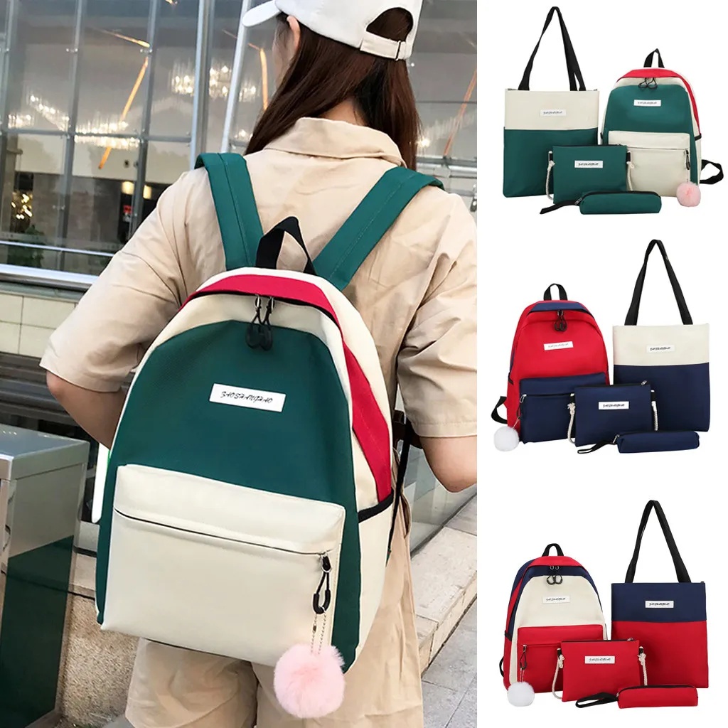 

4Pcs Women Backpack Style Nylon Women Backpack High Qulaity Canvas Hand Bag Shoulder Bag Crossbody Bag Pencil Case Package #Z8