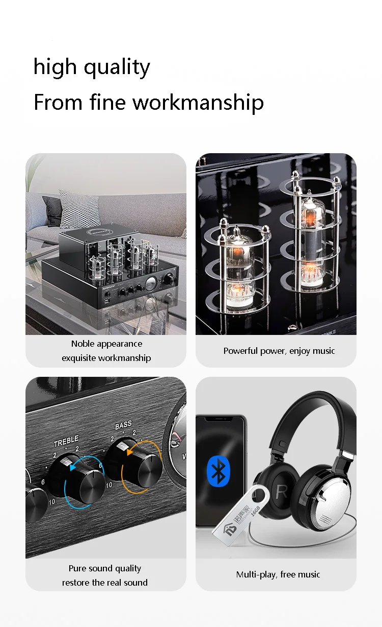 Audiophile High-power Tube Power Amplifier Wireless Bluetooth HIFI Mini Tube Power Amplifier Amp Optical Fiber Coaxial Interface