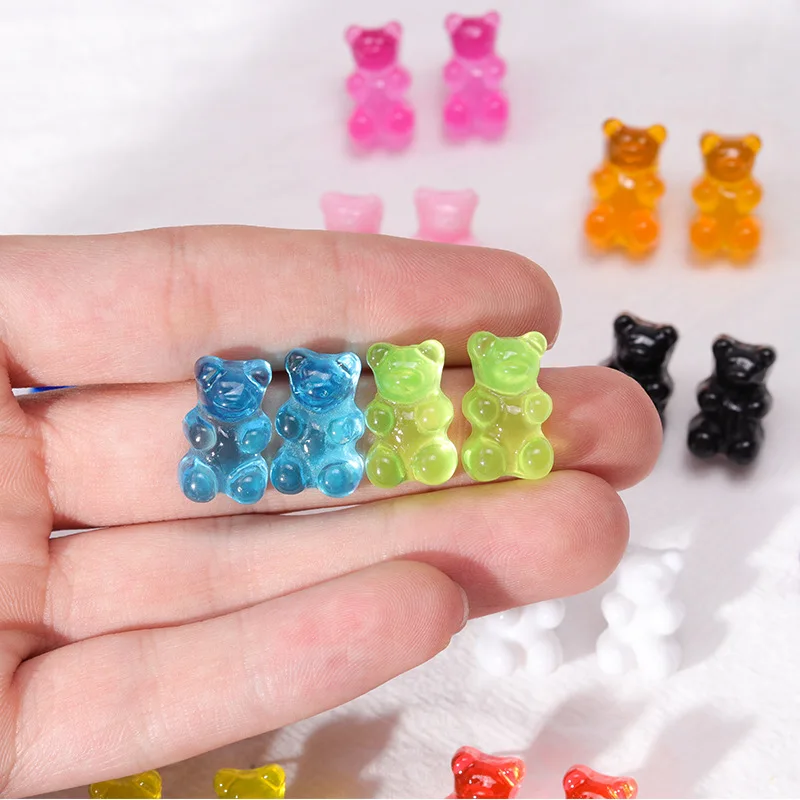 

Funny Candy Color Jelly Bear Stud Earrings Women Girl Cartoon Transparent Bear Barrette Fashion Cute Resin Gummy Bear Jewelry