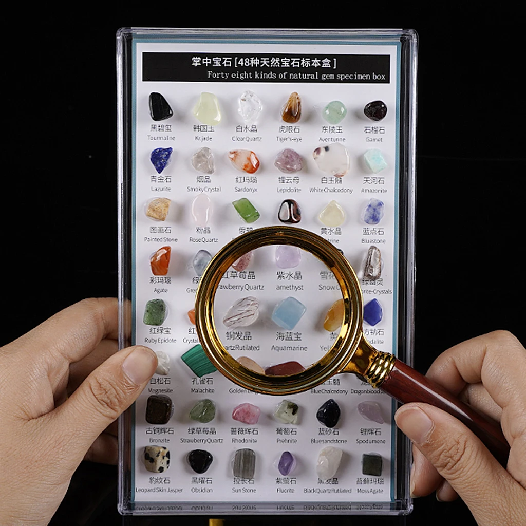48pcs Natural Mineral Gemstone Rocks Crystal Polished Science Stones Collection Supplies Valentine's Day Present Gift