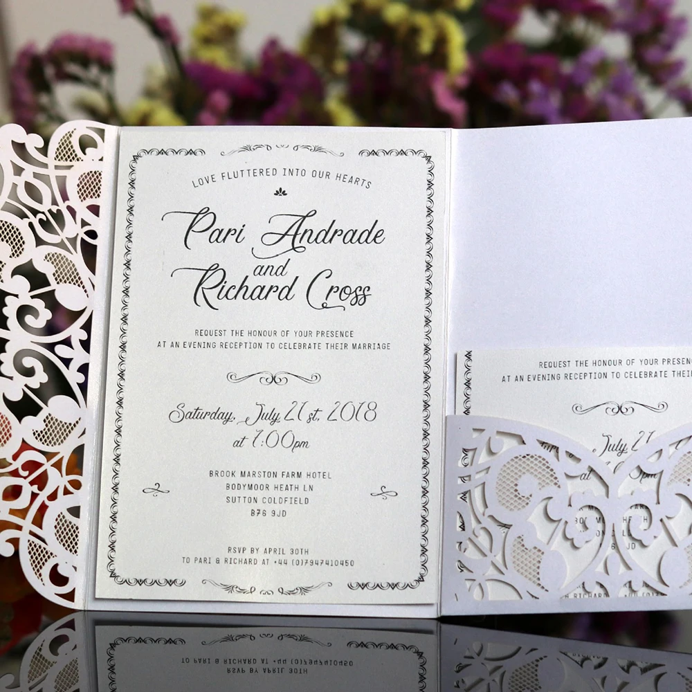  10pcs Wedding Invitations Lace Pattern Cards Laser Cut Paper Cards Announcement Greeting Postcards  - 4000444613037