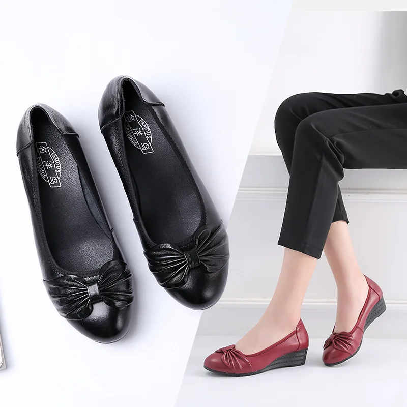 

7325 Spring And Autumn Leather Shoes 2019 New Style Fashion Bow Work Shoes Shoes Casual Shoes Women's Slanted Heel Single Shoes
