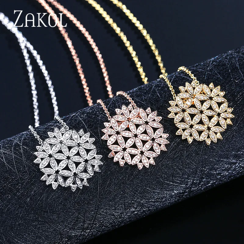 ZAKOL Модные CZ циркониевые микро вымощенные большие цветы женские подвески и