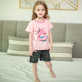 

SAILEROAD New Summer Pajamas For Girls Cute Cat Short Sleeve Pyjamas Set Kids Pijama Infantil Child Homewear Clothes Suits PJS