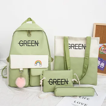 

Backpack Female Four-piece Set College Style Double Pocket Unisex Junior and Senior High School Schoolbag New Style Japanese Kor