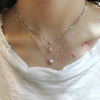 

Silvology Real 925 Sterling Silver 3/4/5 MM Shine Single Zircon Necklace for Women Elegant Luxury Pendant Necklace Party Jewelry