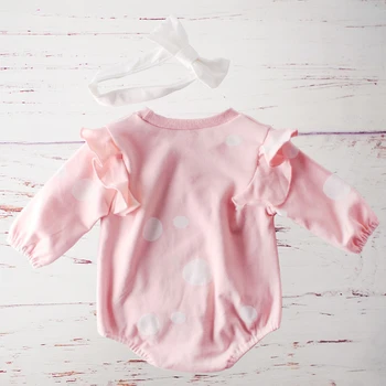 

Pink White Dot Baby Girl Rompers 2019 Autumn Winter Long Sleeve Ruffle Romper Jumpsuit Baby Cute Outfit With Matched Headband