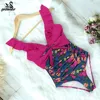 2022 Sexy New Ruffle One Piece Swimsuit Off The Shoulder Swimwear Women Swimsuit Deep-V Bathing Suits Beach Wear Swim Suit ► Photo 2/6