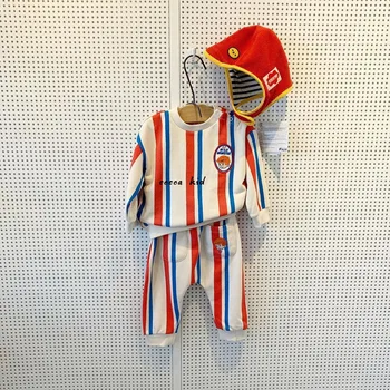 

Korean Bebe Children's Clothing 2020 Spring Boy Striped Sweater Sweatpants Suit