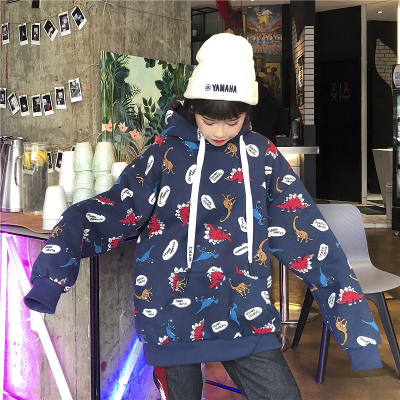 Женская толстовка с принтом динозавра из мультфильма Harajuku толстовки женская