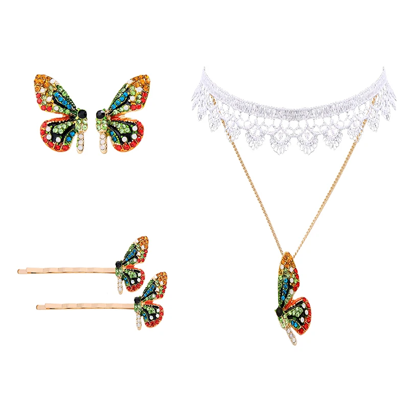 

Dancing Butterfly Series Jewelry Sets Stud Earrings Imitation Suede Short Necklace For Women Delicate Hair Pins Collar Brooch