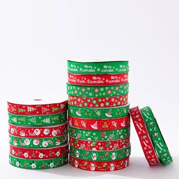 

25mm Christmas Ribbon Printed Snowflower Grosgrain Ribbon For Gift Wrapping Wedding Decoration Hair Bows DIY