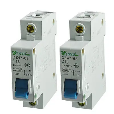 

2 Pcs 77x18x70mm DIN Rail Mount 1P Miniature Circuit Breaker AC 230V/400V 16A