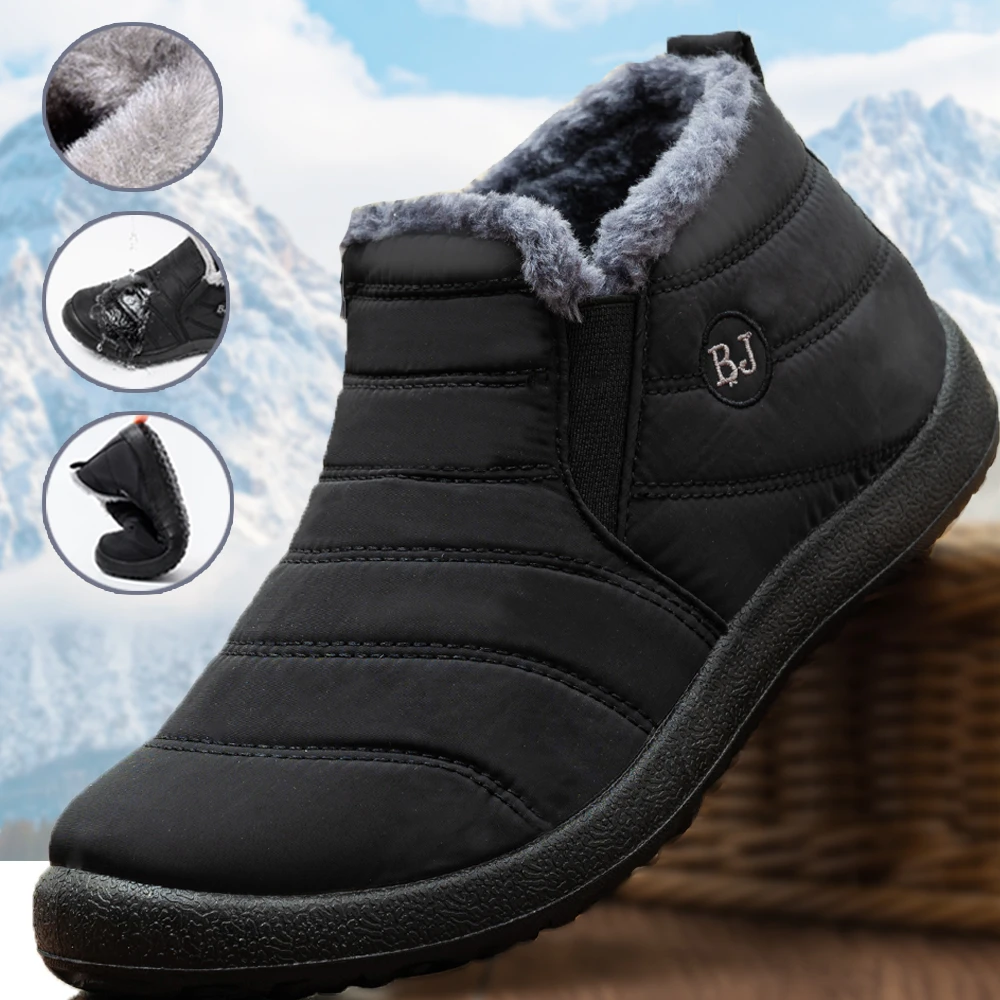 Men Boots Waterproof Winter Boots Lightweight Snow Boots Warm Fur Men ...