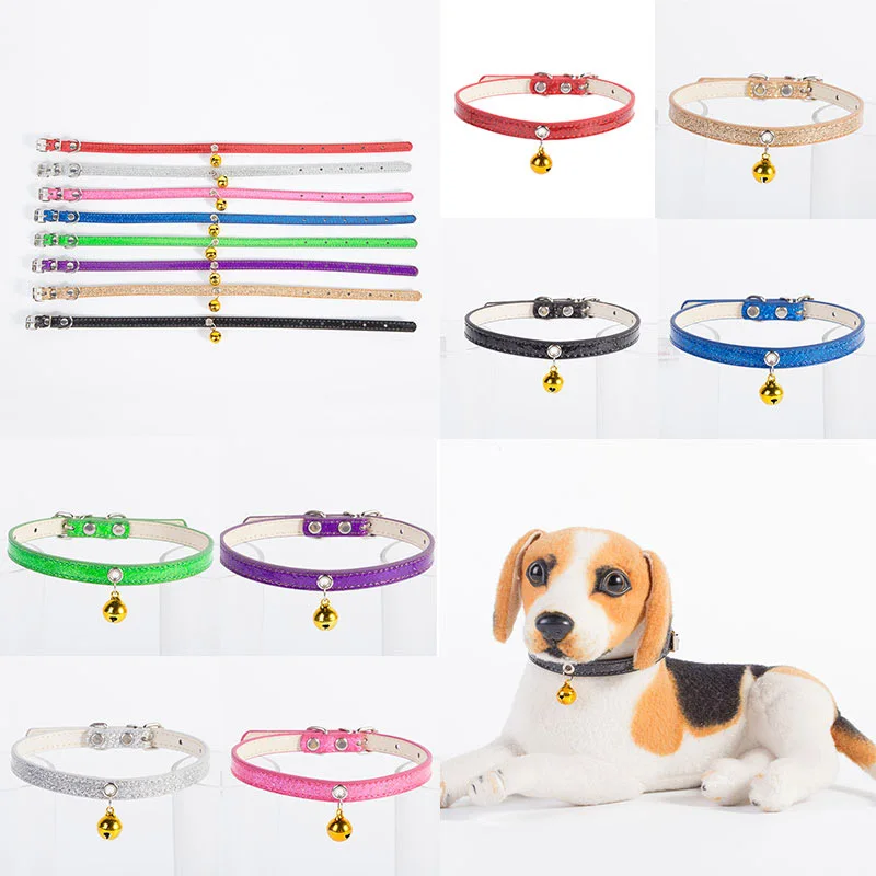 

8 Colors Solid Leather Cat Collar With Bell Puppy Neck Strap Safety Kitten Collars Chihuahua Necklace Cat Accessories XS/S/M