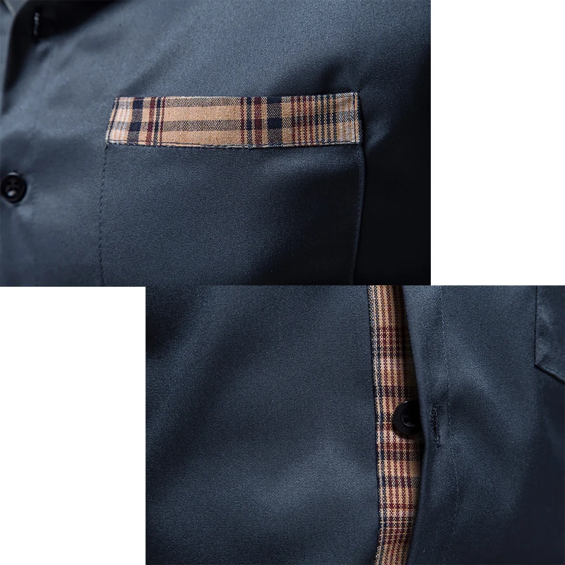 Men Formal Shirts Plaid Patchwork Slim Long Sleeve Spring Autumn Dress Shirt Button Up Fashion Business Office Camisas Tops