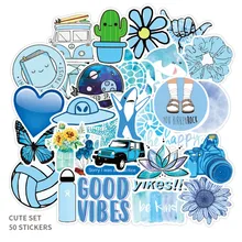 50 PCS Cartoon Blue VSCO Stickers for Chidren Toy Waterproof Sticker To DIY Suitcase Laptop Bicycle Helmet Car Decals