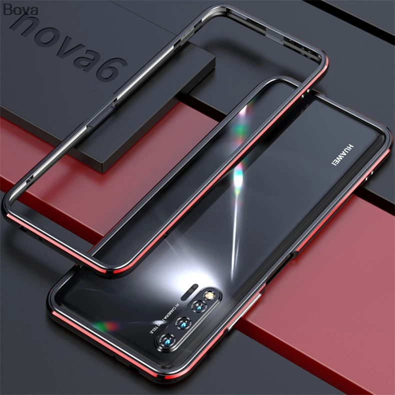 Чехол для huawei Nova 6 роскошный Ультратонкий алюминиевый бампер для huawei Nova6 4G 5G+ 2 пленки(1 передняя+ 1 задняя - Цвет: Red Black
