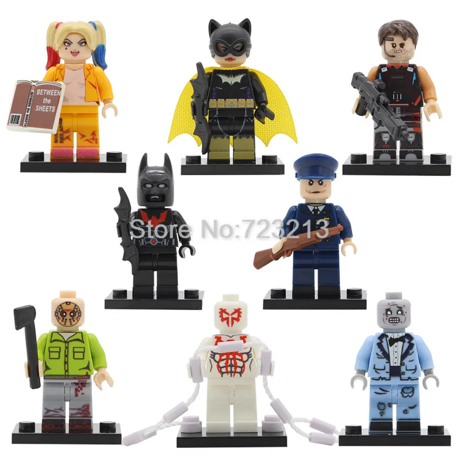 

Super Hero Movie Friday the 13th Headhunter Figure Police Joker Zombie Bgirl Spider Man Building Block Models Brick Toys Legoing