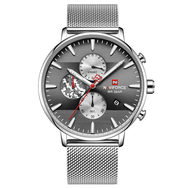 silver black NAVIFORCE Топ люксовый бренд мужские часы спортивные водонепроницаемые мужские модные кварцевые часы Стальные военные наручные часы Relogio Masculino - Цвет: silver black