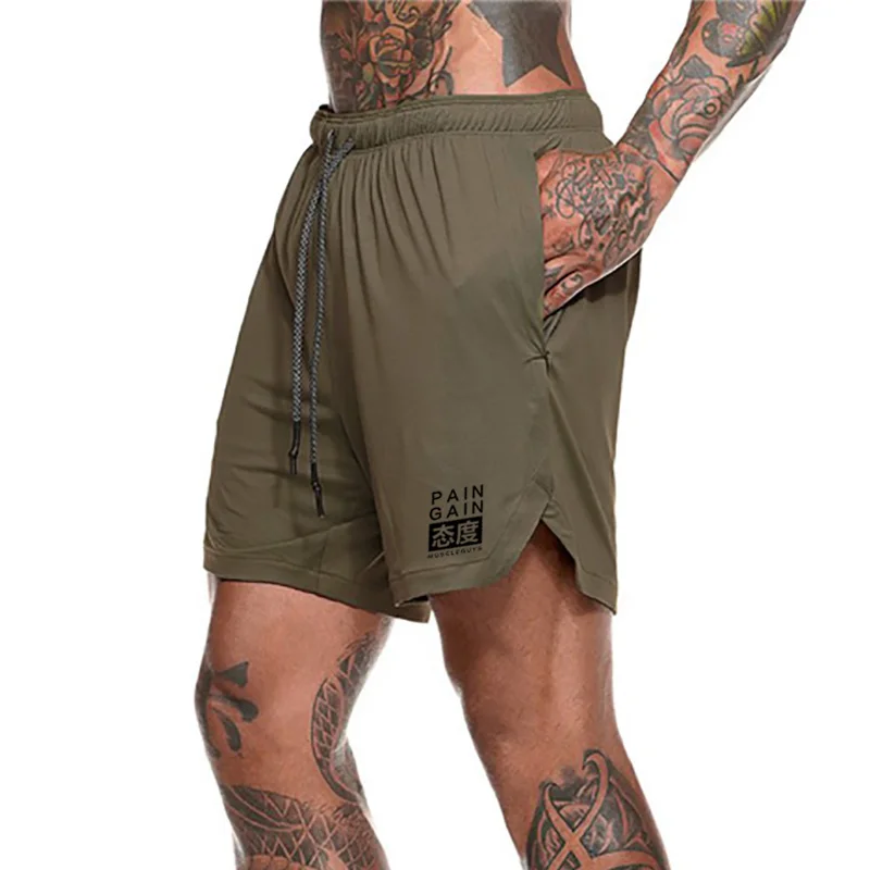 

Mens 2 in 1 Gyms Shorts Men Sports Fitness Shorts Mesh Quick Drying Security Pockets Bodybuilding Training Joggers Short Pants
