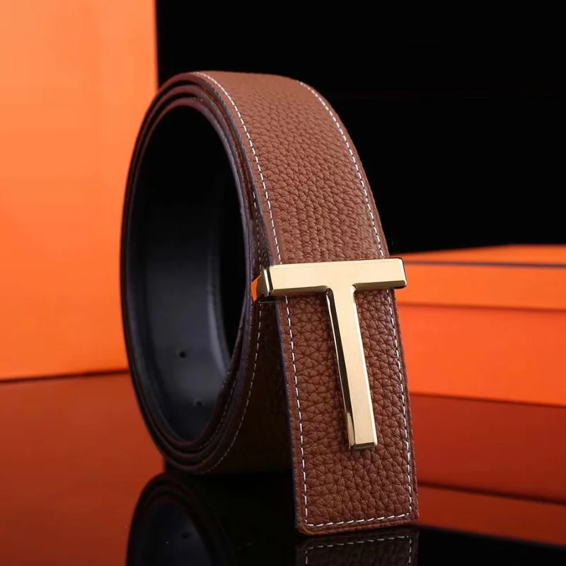 Men's Luxury Belt High Quality Famous Brand Waistband T Buckle 40mm Faux Leather Strap Male for Office 365 Business Casual Jeans