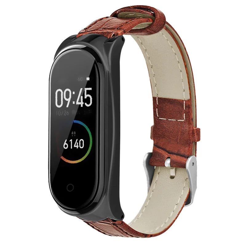 

Leather Strap Bracelet Band Wriststrap with Metal Case for Xiaomi Mi Band 4 OD889