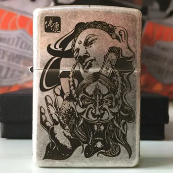

Free transportation windproof lighters 121 fb ancient silver five surface etching Buddha magic one kerosene lighter