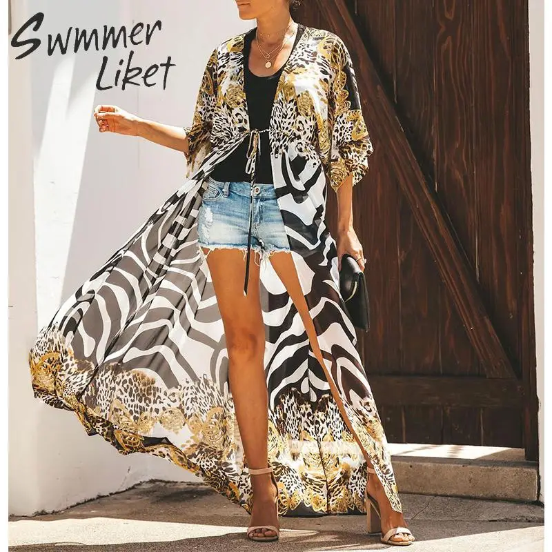 

Sexy leopard print cover up beach women 2019 Transparent de plage bandage caftan beach vintage elagant lady dress robe top new