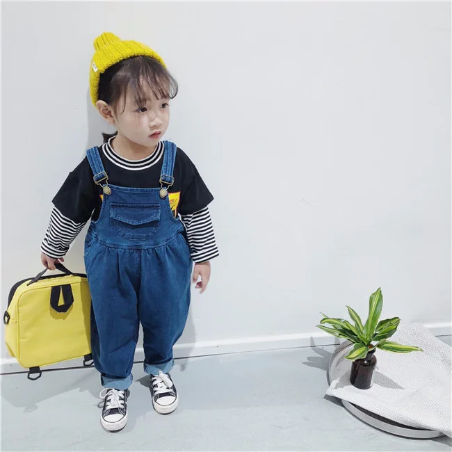 

Xdp2019 Autumn New Style Childrenswear Korean-style Men And Women Children Baby Large Bottom Cowboy Suspender Pants