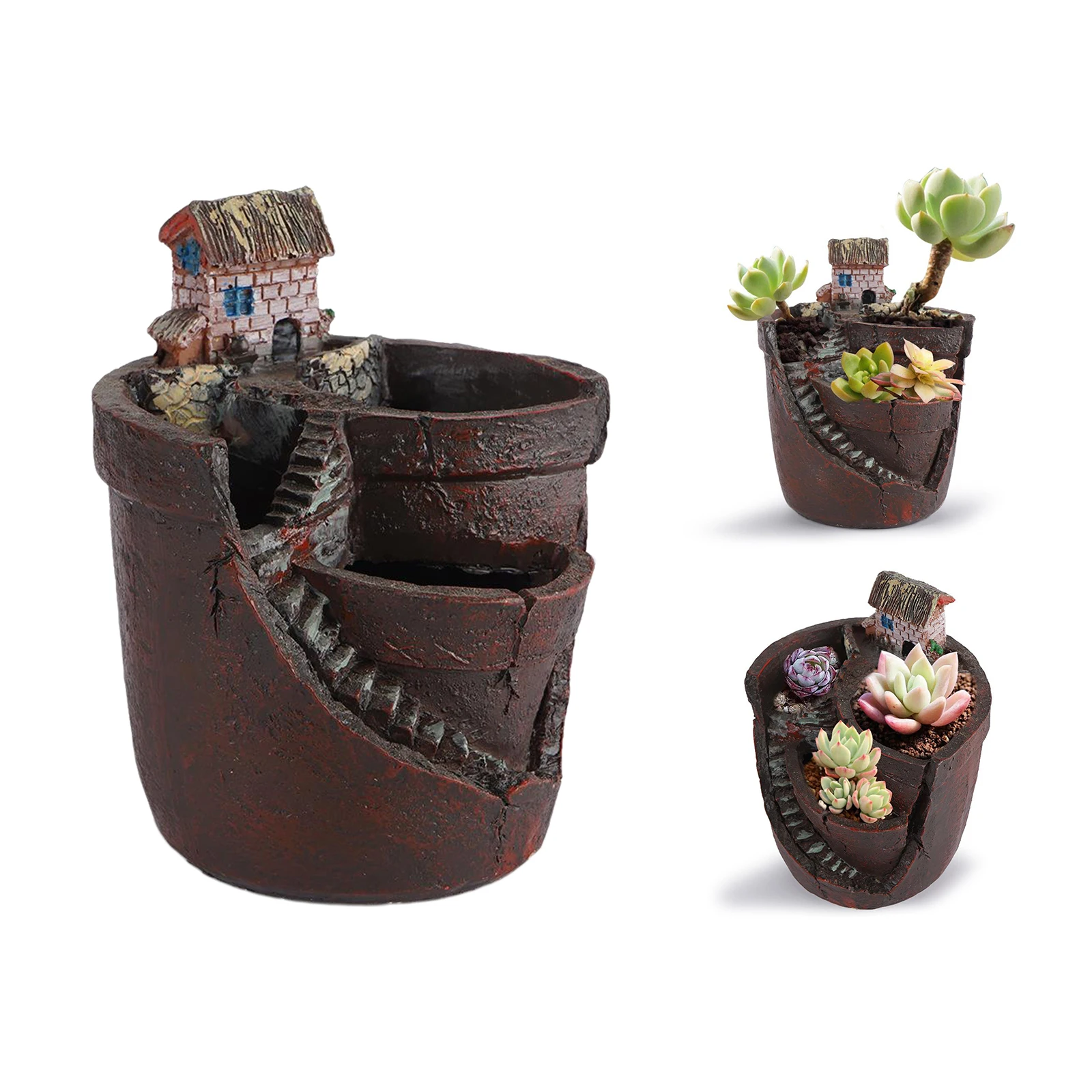 Creative Plants Pot Mini Fairy Garden and Sweet House for Decoration, Adorable Succulent Plants Pot