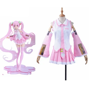 

High-Q Unisex Anime Cos Vocaloid SAKURA Miku Cosplay Costumes Pink Hatsune Miku Dress Sets
