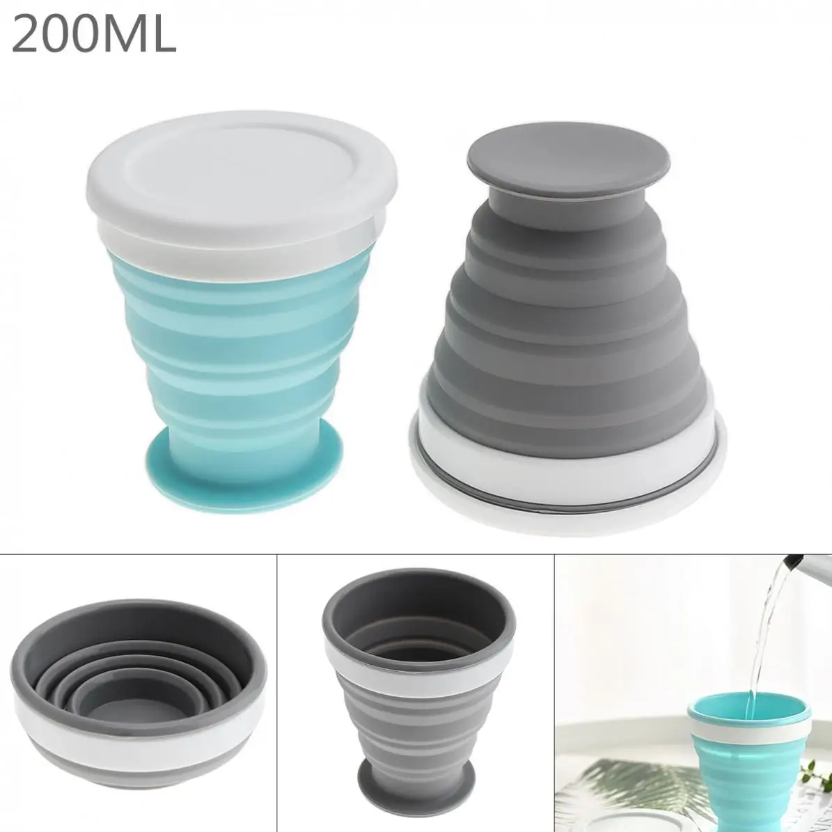 

200ML Portable Circular Cup Scalable Silicone Folding Cup for - 50 to 200 Centigrade