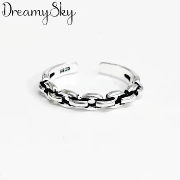 

DreamySky Wholesale Real 925 Sterling Silver Thin Rings For Women Big Antique Rings Finger Jewelry High Quality
