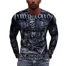 

Fashion Retro Style 3D printing Skull Pattern Cotton Long SleeveT-Shirt Street Casual O-Neck Trend Men Loose Long Sleeves Tops