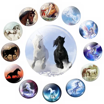 

Hot Horse 30 MM Fridge Magnet Horse Jewelry Making Art Photo Glass Cabochon Animal Magnetic Stickers Decoration Home Decor