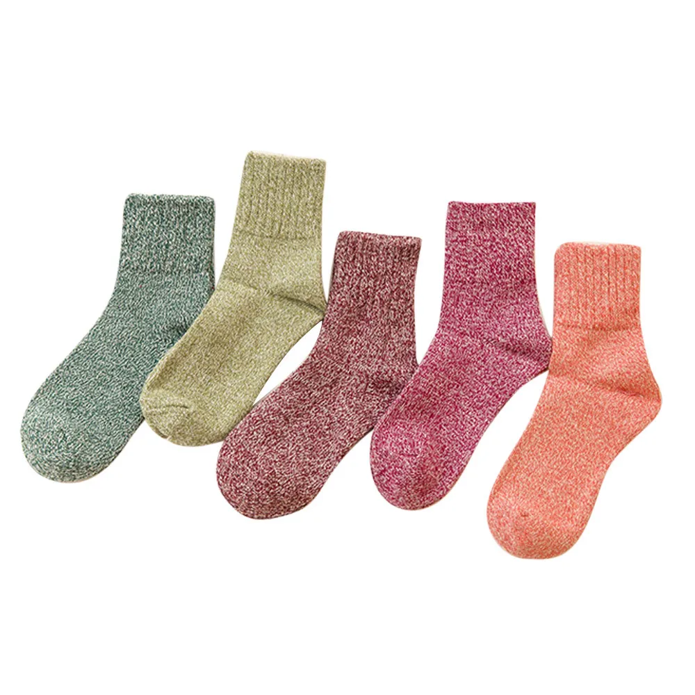 5 Pairs Of Women Wool Cashmere Thick Winter Warm Soft Solid Color Casual Sports Socks M1005