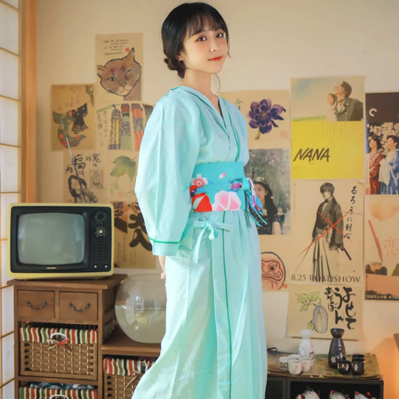 Кимоно в японском стиле, юката кимано, женское весеннее кимоно, домашняя одежда, японский халат, ночная рубашка самурая