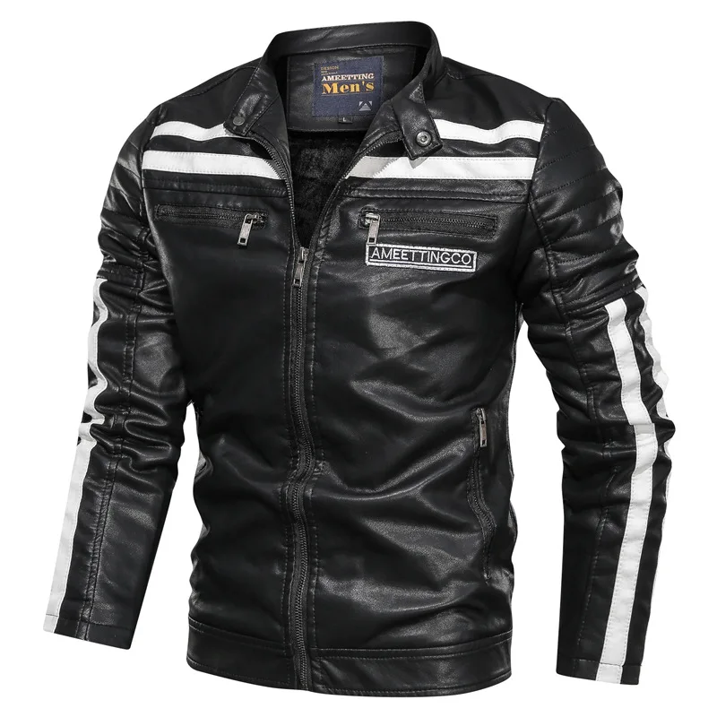 motorcycle leather jackets Men's High Quality Motorcycle Leather Jacket 2021 Winter Men Fashion Casual Biker Jacket Coat Male Stand Collar Warm PU Outwear leather varsity jacket