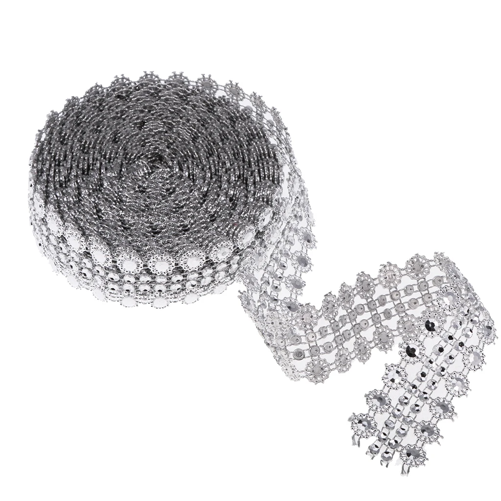 5 Yards Crystal Flower Rhinestone Chain Mesh Ribbon Trims Sewing Crafts Applique 